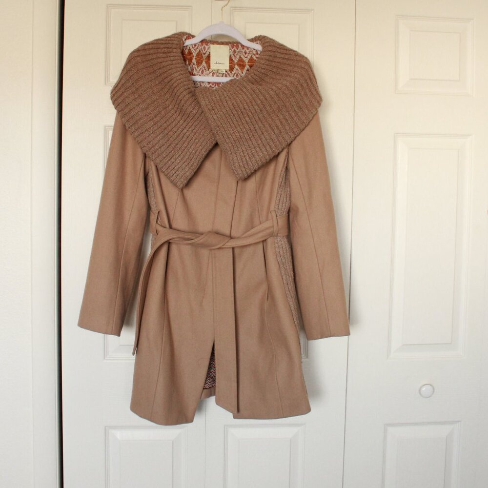 Anthropologie Elevenses Judith camel wool coat with shawl collar size 12